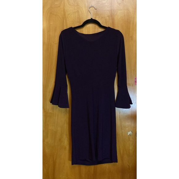 Anne Klein Purple Knee Length Ruched Wrap Long Sleeve Women's Dress Size 8 - Picture 16 of 16